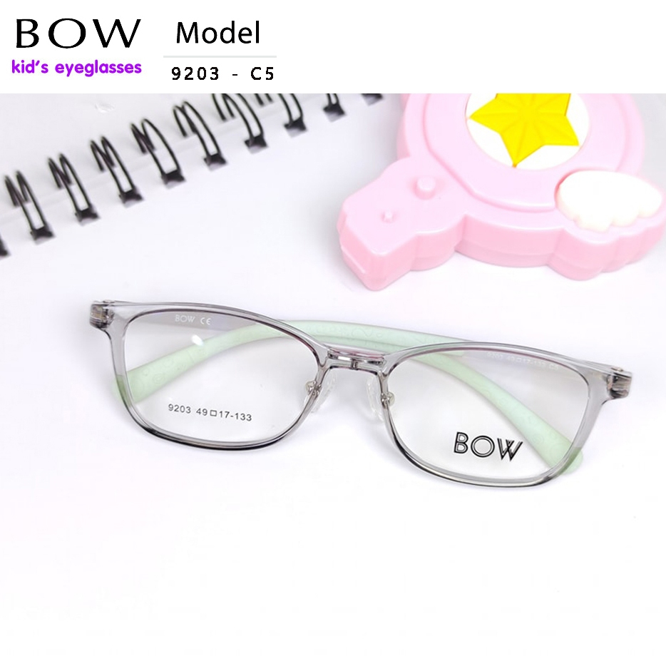 กรอบแว่นตาเด็ก BOW รุ่น 9203 - C2 เต็มกรอบสีเทาใส น้ำหนักเบา ใส่สบาย Vintage