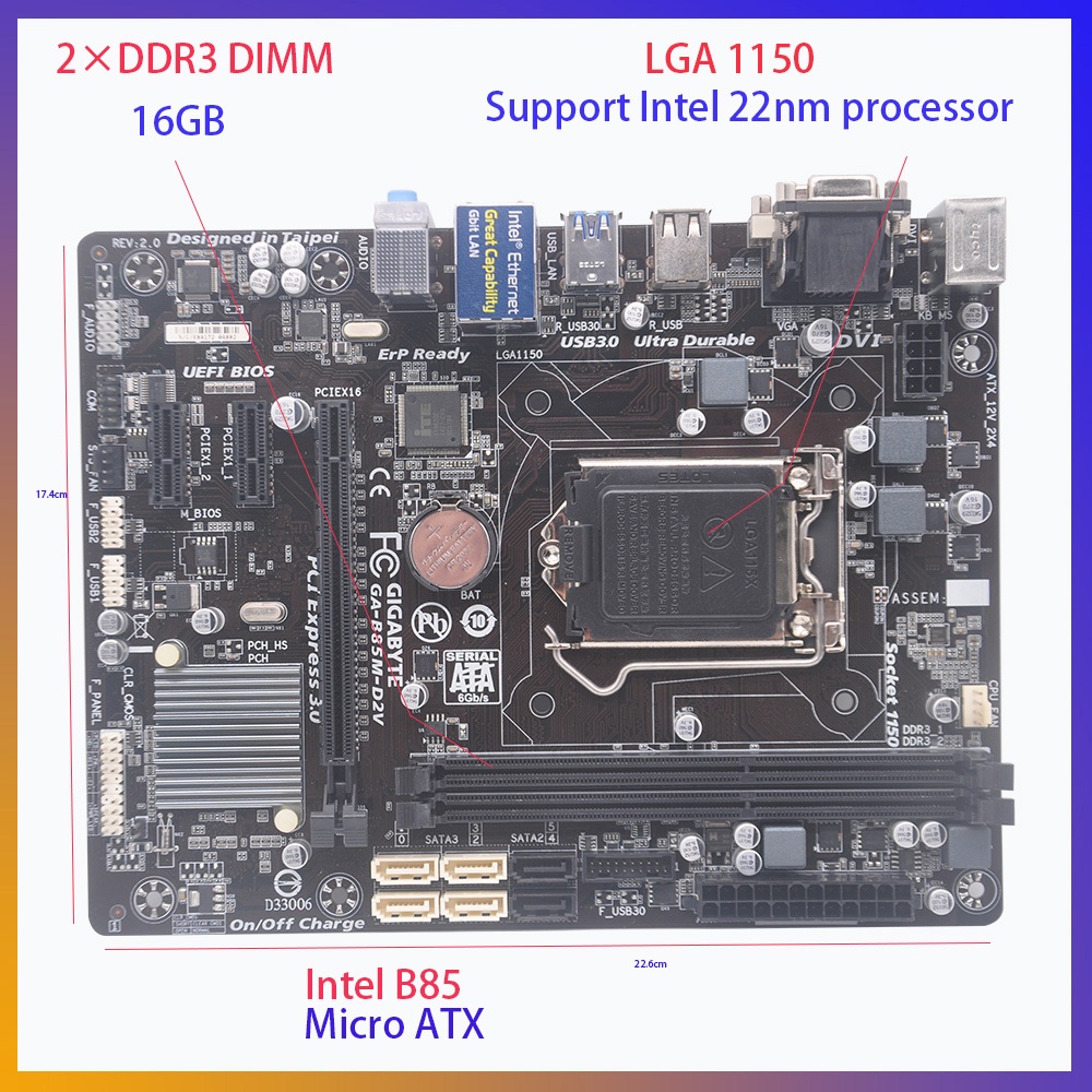 Gigabyte GA-B85M-D2V เมนบอร์ด LGA 1150 DDR3 USB3.0 16G B85 SATA III ระบบเมนบอร์ดในสต็อก主板