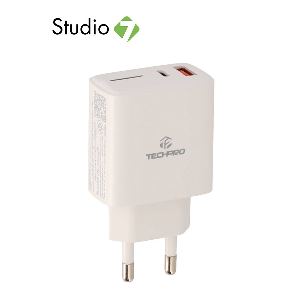 อะแดปเตอร์ TECHPRO Wall USB Charger 1 USB-A / 1 USB-C (PD20W) White by Studio7