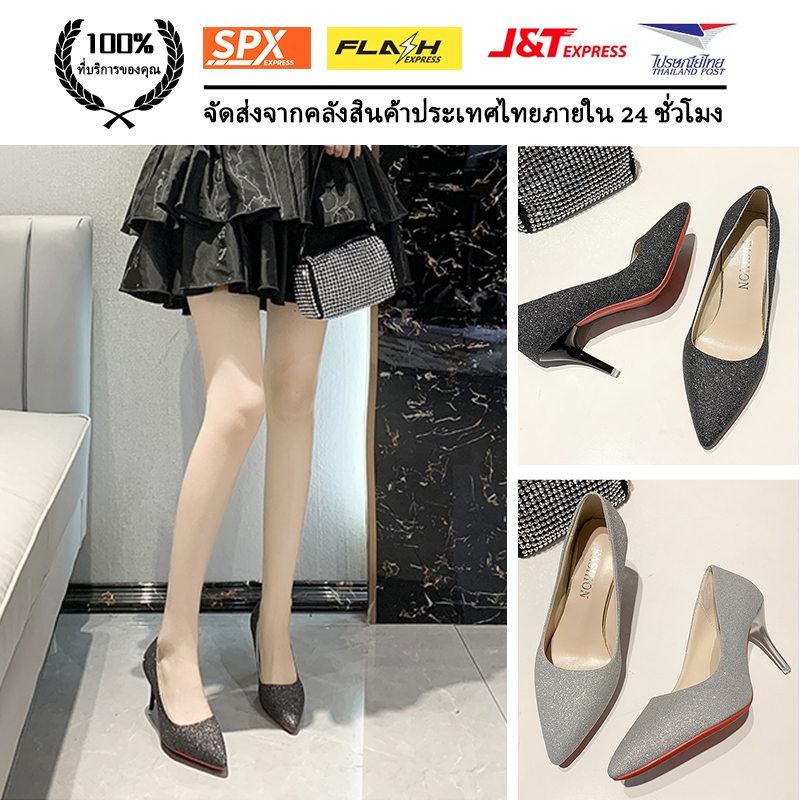 บาท การลดราคา 37-45 รองเท้าส้นสูงไซส์ใหญ่ รองเท้าส้นสูงแฟชั่นเกาหลี ส้นสูง2.75-3.94นิ้ว