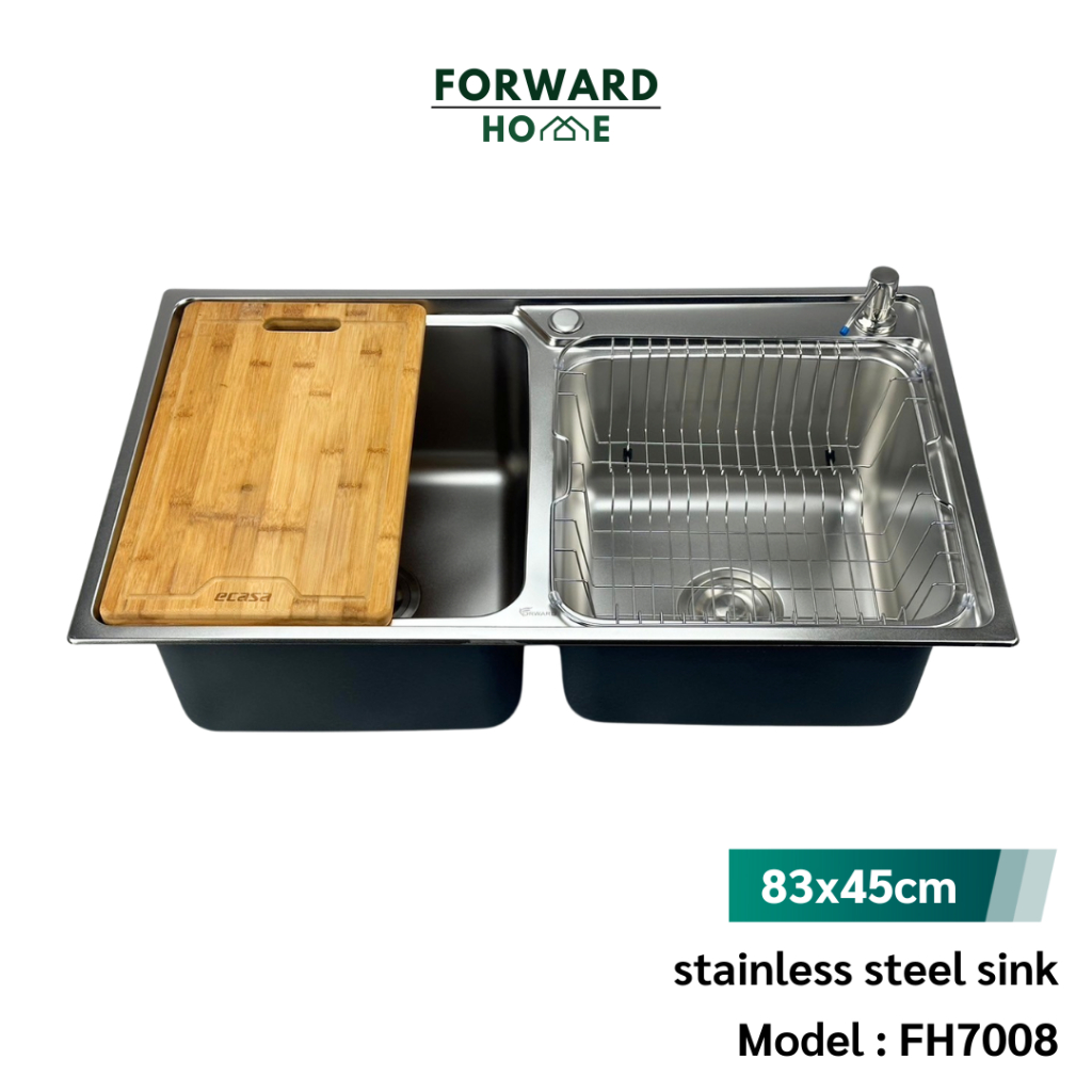 Forward ซิงค์ล้างจาน อ่างล้างจาน 2หลุม วัสดุสแตนเลส พร้อมอุปกรณ์สริม ขนาด83x45ซม. stainless steel sink รุ่น FH7008
