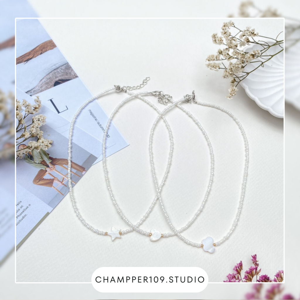 สร้อยมินิมอล 🍭สร้อยสไตล์เกาหลี สร้อยเปลือกหอย 📿งาน handmade สินค้าพร้องส่ง🚚
