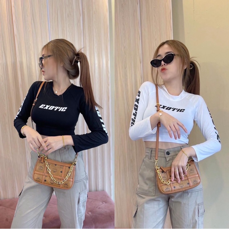 💥เสื้อครอปแขนยาว exotic💥ผ้าเรยอนเนื้อหนาพรีเมี่ยม  เนื้อผ้าสั่งทอพิเศษ ยืดได้เยอะ  ไม่ร้อนไม่อมเหงื่อใส่