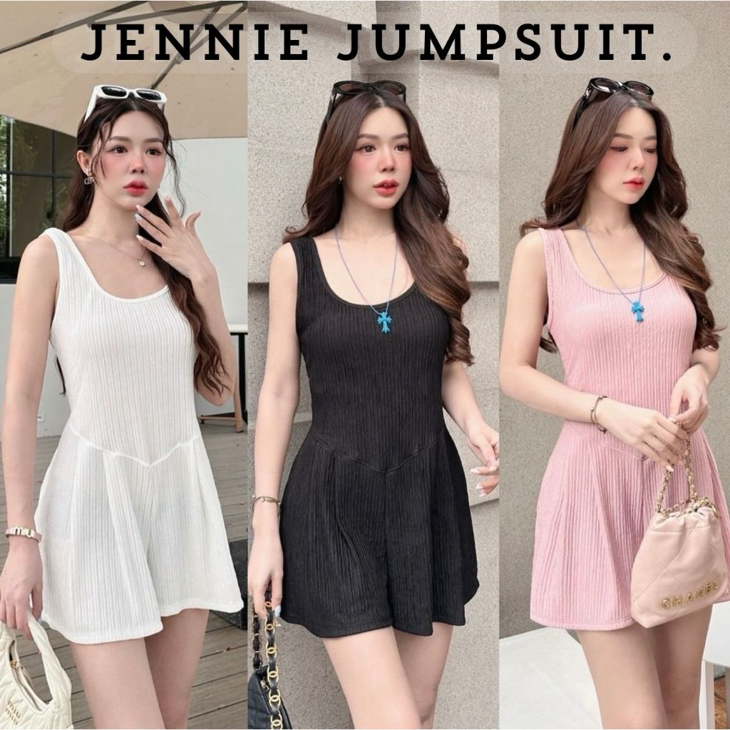 จั๊มกางเกงขาสั้น กล้ามจั๊มสั้นสาวอวบ น่ารักๆ สีขาว สาวอวบใส่ได้ สีพื้น กางเกงแต่งจีบ ป้าย Sheeny.