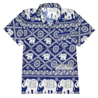 7ไซส์ S-4XL งานไทย เสื้อลายช้าง ลายโซ่ ไหมอิตาลี เสื้อเชิ้ตฮาวาย hw801