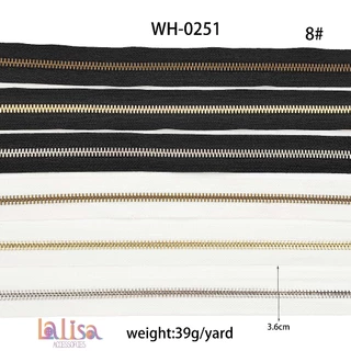 ซิปฟันโลหะไม่ขึ้นสนิม เส้นละ1 หลา(90 เซ็น)ไม่ตัดแบ่งแจ้งในแชท (Alloy)zipper(E-1-B,C,D,WH-0251)