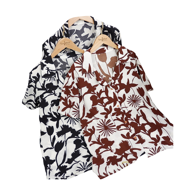 TARA Hawaii เสื้อเชิ้ตปกฮาวาย แขนสั้น กระดุมหน้า ลายกราฟฟิกเนื้อผ้าไหมอิตาลี มี 5 สีให้เลือก