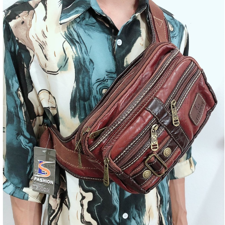 กระเป๋าคาดเอวใหญ่แบบหนังนุ่ม กระเป๋าใส่ของอเนกประสงค์ กระเป๋าคาดเอวชาย