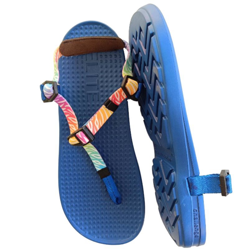 รองเท้าแตะวิ่ง รุ่น challenge แบรนด์ แตะอีลิท Elite Sandals [ สีน้ำเงิน สายม้าลาย ] นุ่มแน่นและsupport ดี มีสารกันลื่น