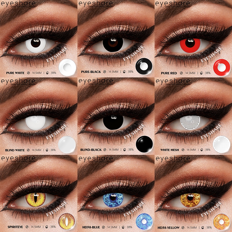 {COD}-Eyeshare คอนแทคเลนส์คอสเพลย์ 1 คู่ 14.5 มม.ฮาโลวีนคอนแทคเลนส์สีขาวบริสุทธิ์ตาข่ายสีแดงบริสุทธิ