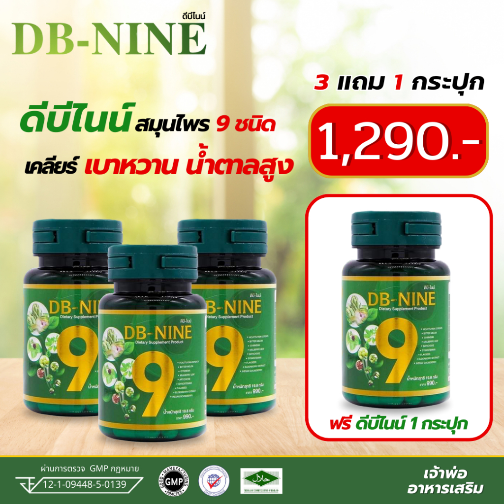DB9 DB-NINE ดีบีไนน์ อาหารเสริมเบาหวาน ความดัน ไขมันอุดตันเส้นเลือด สมุนไพร (ฟรี!!!คูปองส่วนลด100)
