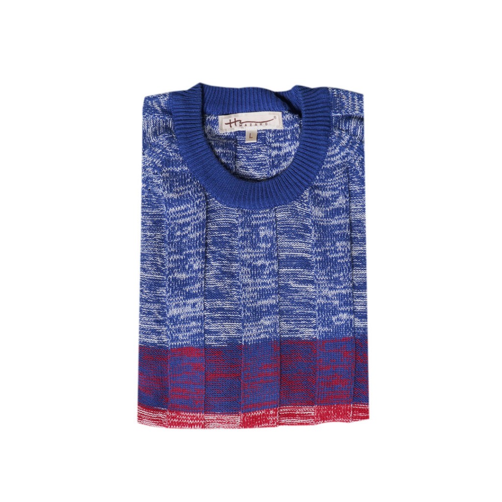 Hazard เสื้อยืดแขนยาวคอกลม ผ้าไหมคอตตอน(Milk Cotton) สีฟ้าขาว