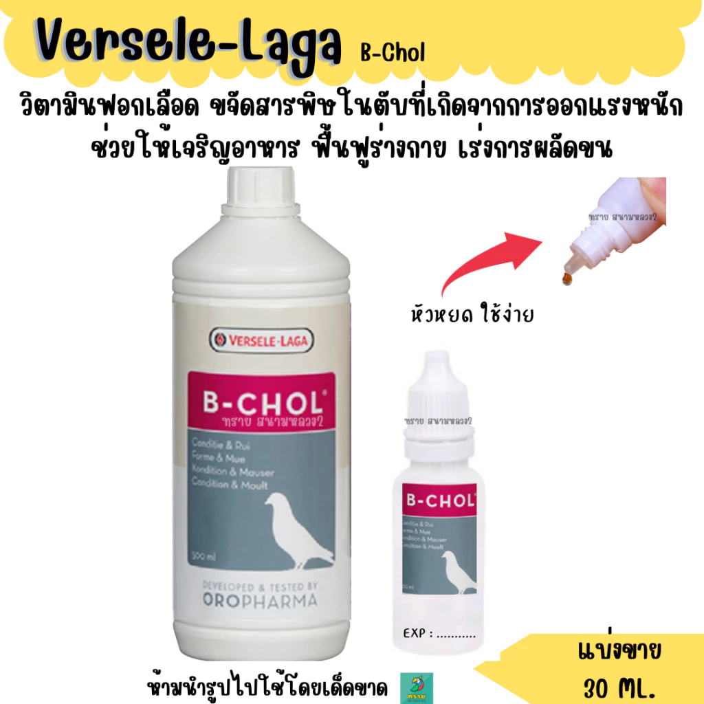 B-CHOL (แบ่งขาย 30 ML.) อาหารนกบำรุงตับนกทุกสายพันธุ์