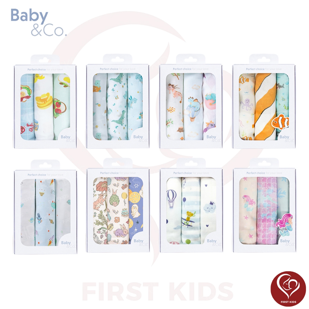 Baby & Co. Nursing Cloth ผ้าอ้อมมัสลินคอตตอนขนาด 30" บรรจุ 3 ชิ้น #firstkids#firstkidsthailand