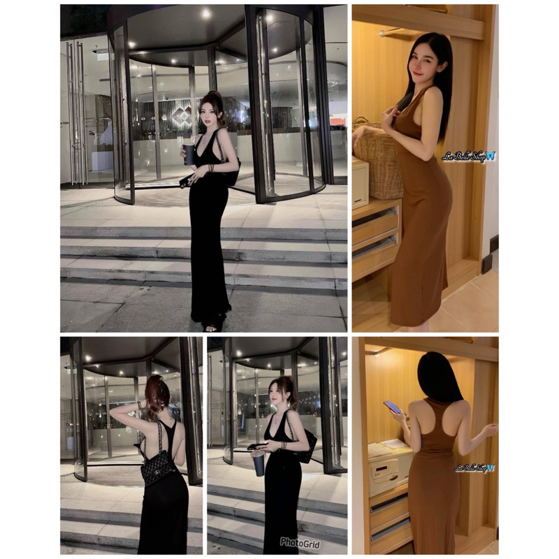 MNV STUDIO เดรสยาวผ้าเรย่อน ดีเทลสายตรงกลางหลัง❤️🔥
