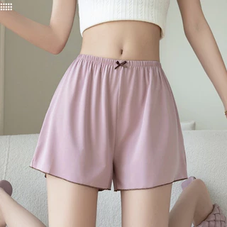 C08 กางเกงขาสั้น M-4XL ขอบสีมีโบว์ ซับใน ใส่นอน ผ้านิ่มสีพื้นใส่สบาย เอวยืดหยุนได้ดี พร้อมส่ง กางเกงไซส์ใหญ่ กางเกงคนอวบ