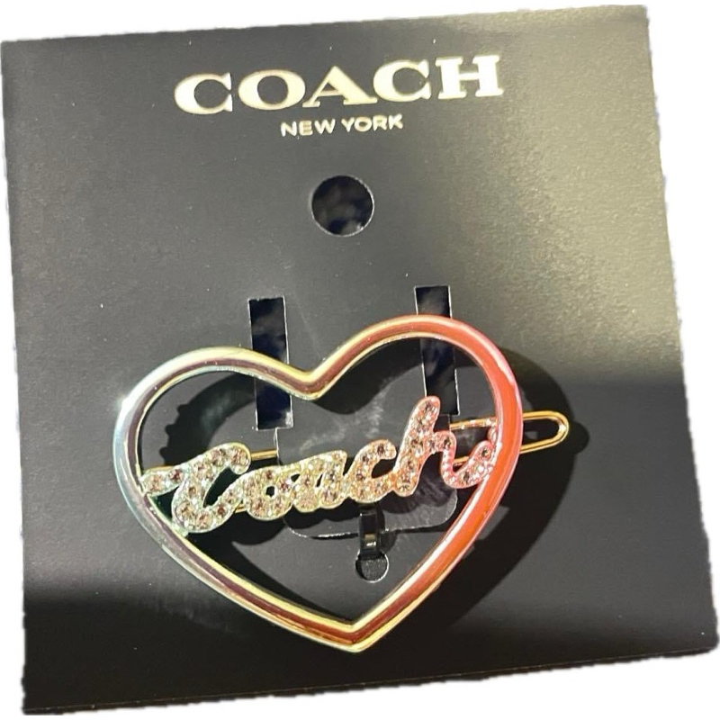 โค้ช Coach กิ๊ปติดผมรูปหัวใจสีรุ้ง ประดับคริสตัลตัวอักษร Coach แท้100%