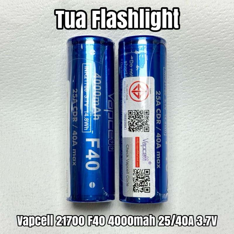 ถ่านชาร์จขนาด 21700 Vapcell F40 4000mah 25/40A 3.7V