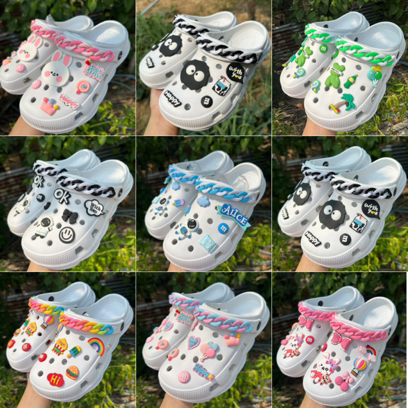 [โปรโมชั่นลูกค้าใหม่ 1 บาท] 💦พร้อมส่ง💦(มีขนาด 36-44)รองเท้าแตะหัวโต ติดโซ่ที่สายรัดส้น ติดการ์ตูนน่ารักๆ พื้นปรกติ 1