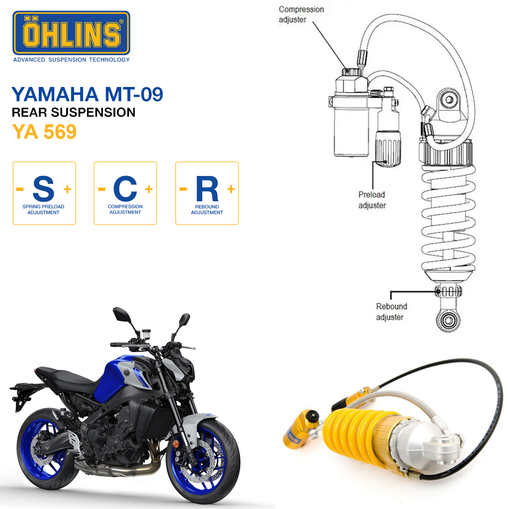โช้คหลัง Ohlins YA569 สำหรับ Yamaha MT09 2021 - 2023 [ YA 569 รับประกัน 2 ปี ]