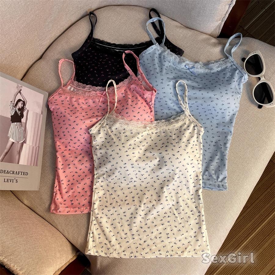Sexy Girl เสื้อสายเดี่ยว ลายดอกไม้ พร้อมแผ่นซับน้ำนมแบบโฟม สไตล์เซ็กซี่ พร้อมส่งในไทย
