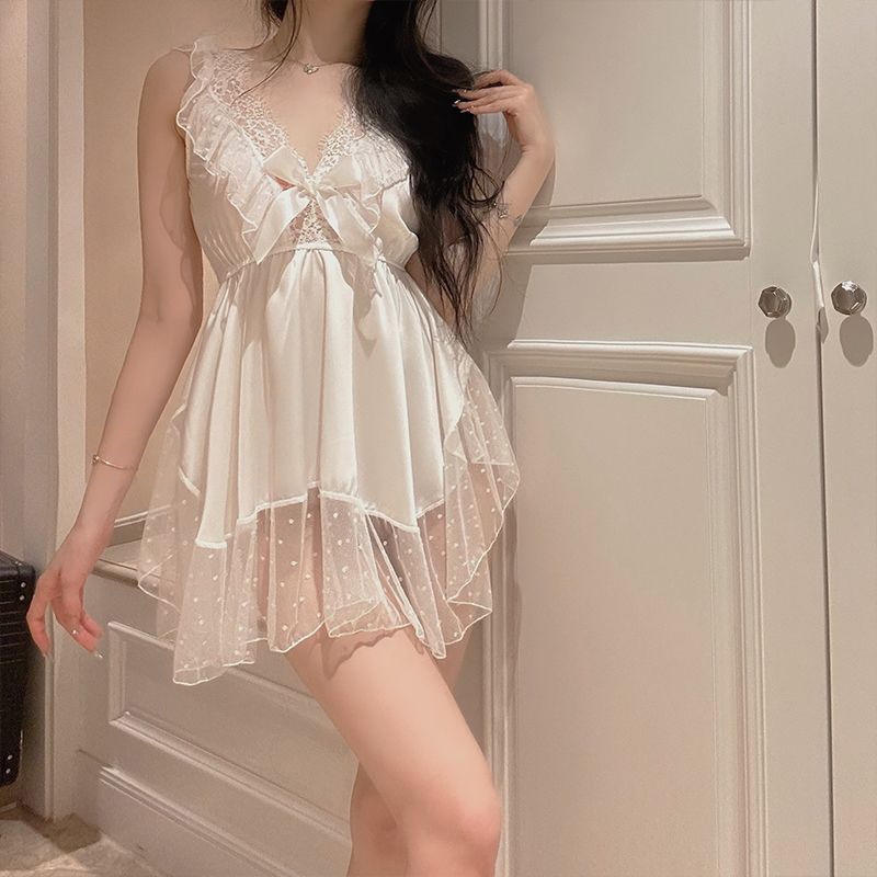 Sexy Girl ชุดลูกไม้เซ็กซี่ ชุดนอนเซ็กซี่ คอวีลึก วัสดุลูกไม้โปร่งใสทั้งตัว จัดส่งในไทยใช้เวลา 1-3 วัน