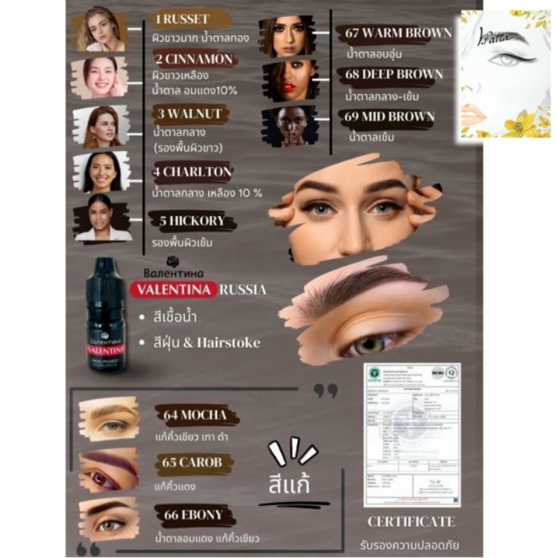 Valentina สีสักคิ้วรัสเซีย เนื้อน้ำ เน้นงานออมเบร/Hairstroke/สักไรผม ติดดี 💥สักเข้มไม่เพี้ยน ไม่ดำ💥6