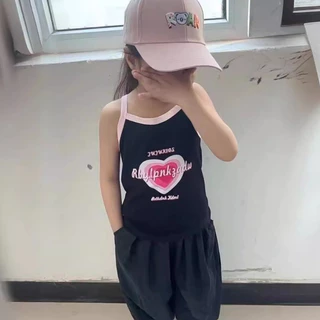 Babyonline(Y406)B5 (ส่งด่วน1วัน)เสื้อสายเดี่ยวแฟชั่นเด็กผู้หญิงสกรีนลายการ์ตูนสุดเท่ ผ้าฝ้าย นิ่ม