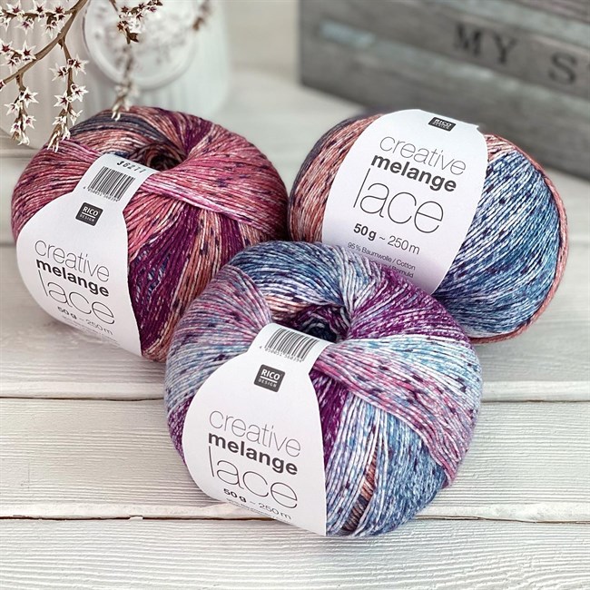 Rico Creative Melange Lace ไหมเส้นเล็กสีเหลือบ ใช้ถักชุดเด็กได้ นุ่มมากๆค่ะ ขนาด 50g Made in Italy (383207)