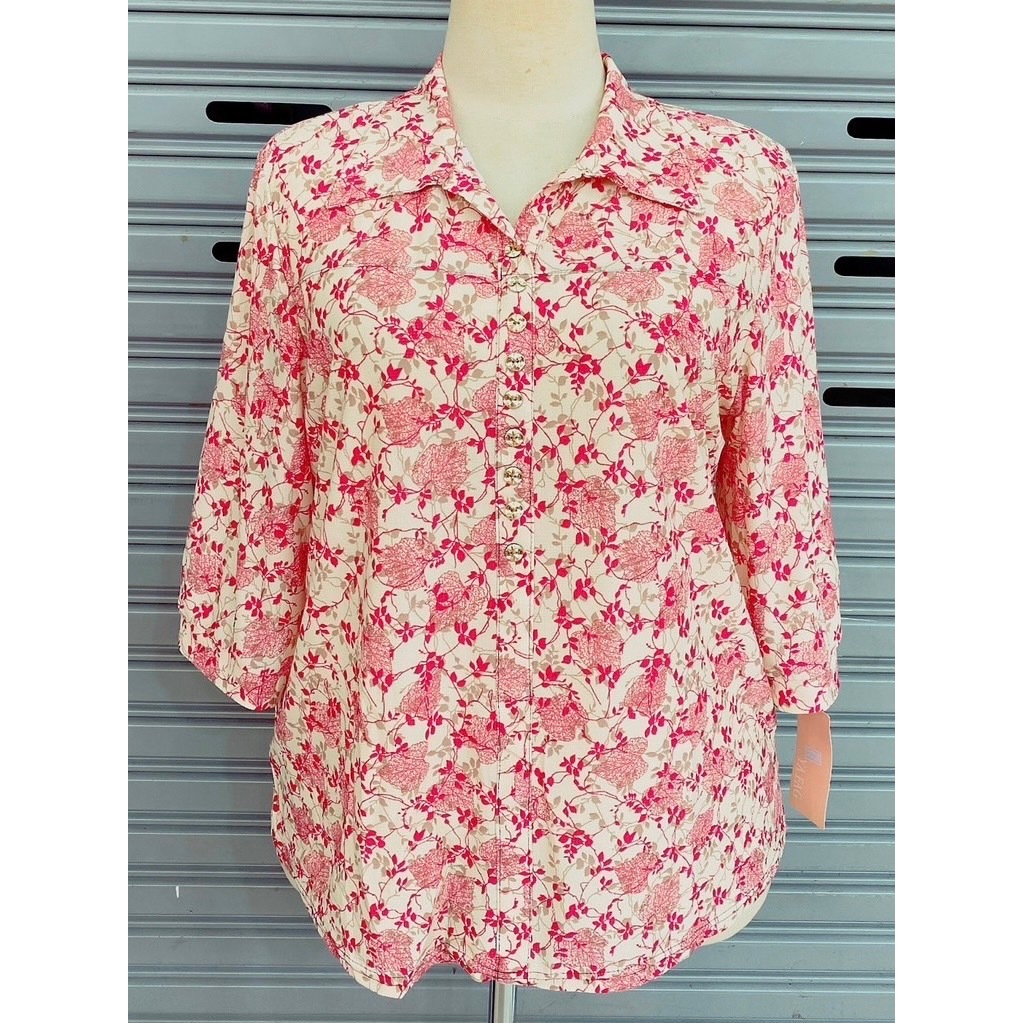 No.1(8XL)เสื้อคอปกไฃส์48''-52''เสื้อลายกนกแขนสามส่วนผ้ายืดหยุ่นใส่สบายไม่ร้อนงานตัดเย็บอย่างดี