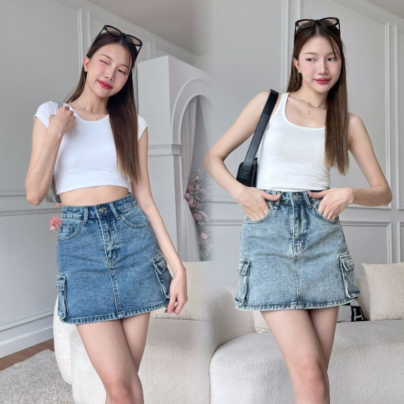 Denim Cargo Skirts กระโปรงยีนส์คาร์โก้