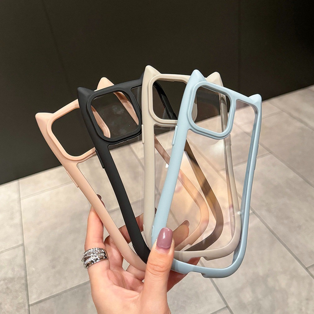 Ins 3D แมวหู For iPhone 17 11 13 12 15 14 16Pro Max X XR เคสโทรศัพท์มือถือเกาหลีใสป้องกันลายนิ้วมือกันกระแทกฝาหลังป้องกั - รูปที่ 3