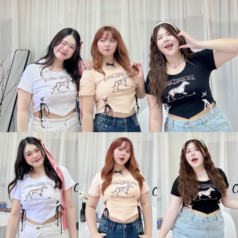 เสื้อครอปสกรีนลาย (ชายสามเหลี่ยม) เสื้อครอปสาวอวบ อก36-48นิ้ว Free size