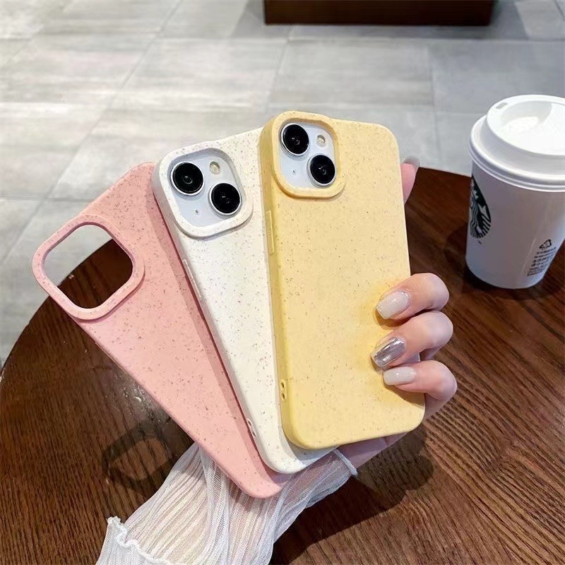 แมทฟางข้าวสาลีสำหรับ For iPhone 16 15 14 12 11 13 Pro Max XS X XR 6 7 8 Plus SEซิลิโคนเป็นมิตรกับสิ่งแวดล้อมกันกระแทก