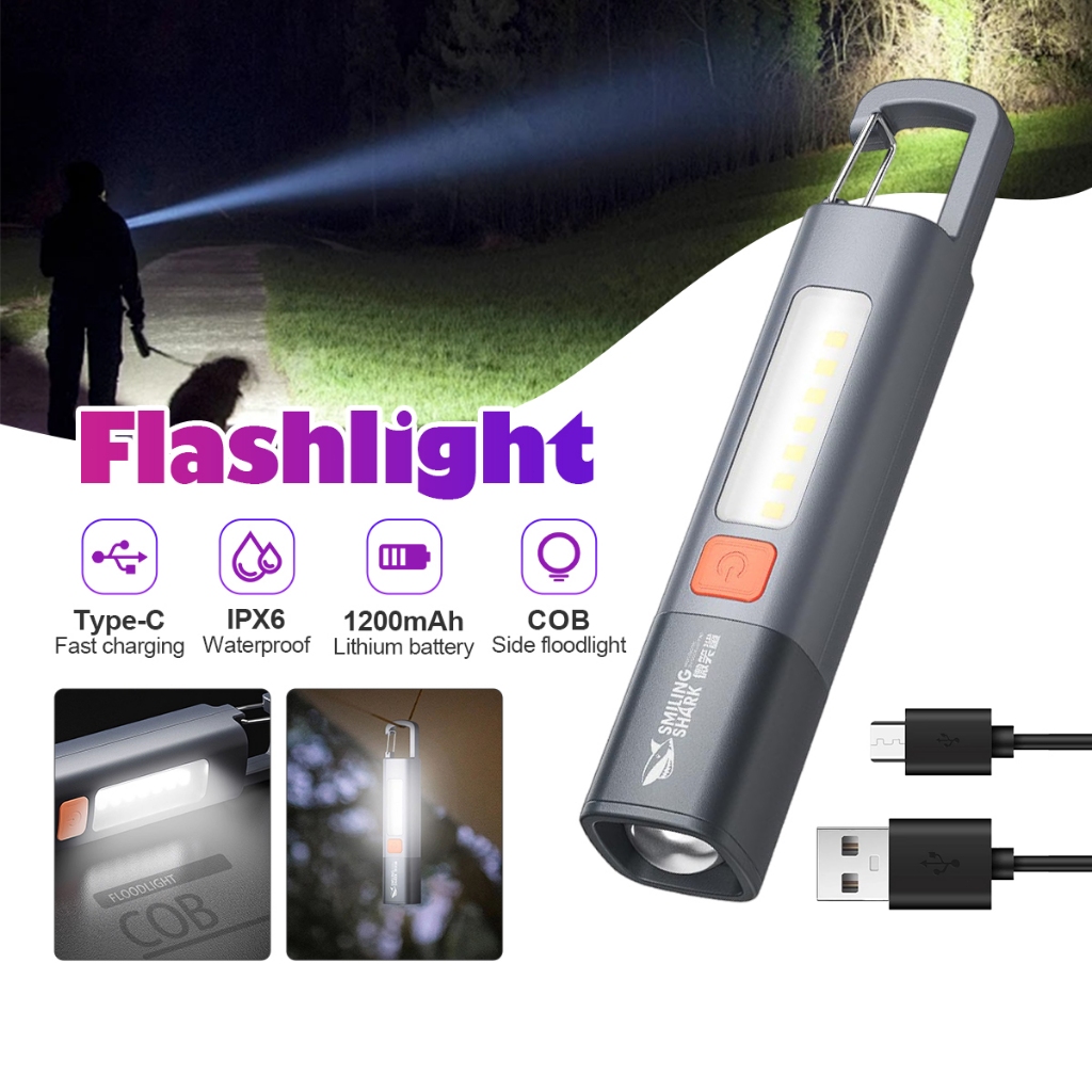 Smiling SHARK ไฟฉาย LED ไฟฉายอเนกประสงค์ ขนาดเล็ก สว่างมาก กันน้ำดี สําหรับตั้งแคมป์/กลางแจ้ง
