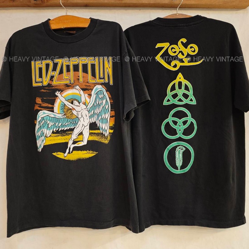 Led Zeppelin Hermit Shirt ฟอกไบโอ เสื้อวินเทจ เสื้อทัวร์ วงร๊อค heavy vintage shirt