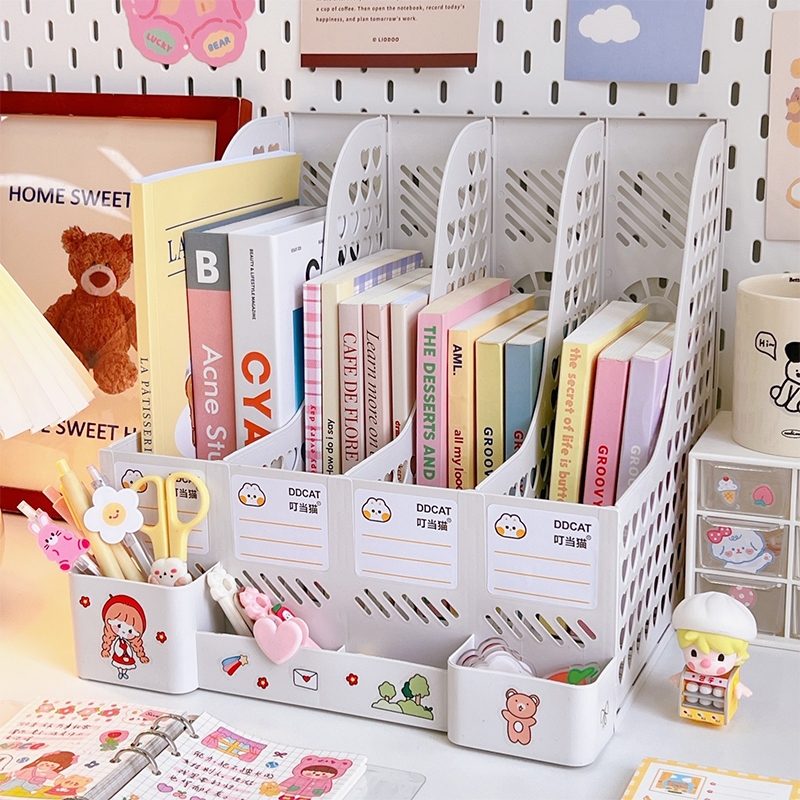 กล่องใส่แฟ้ม 4ช่อง ชั้นวางหนังสือ แฟ้มใส่เอกสาร แฟ้มจัดเก็บ ที่ใส่กระดาษA4 ที่ใส่ปากกา ที่ใส่หนังสือ ที่ใส่สมุด ชั้นจัดเ