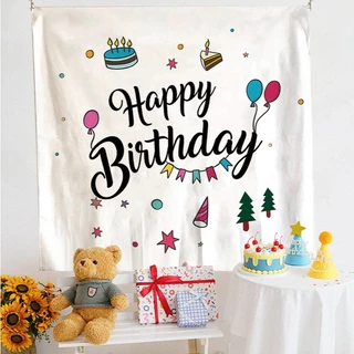 รุ่นมินิมอล ป้ายผ้าตกแต่งผนัง ป้ายผ้าวันเกิด Happybirthday แบนเนอร์ติดผนัง Backdrop