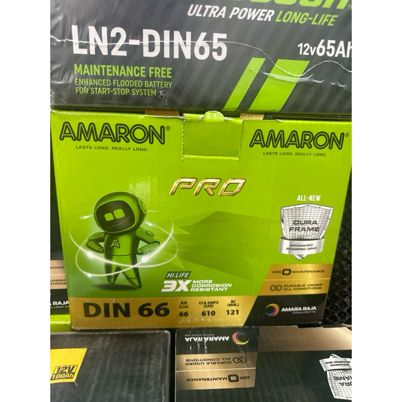 แบตเตอรี่อมารอนAmaronDin66(LN2-66แอมป์)ขนาดขั้วจมยาว25กว้าง17.5สูง19เซนติเมตรใส่รถซีตี้1.0turboเซฟโล