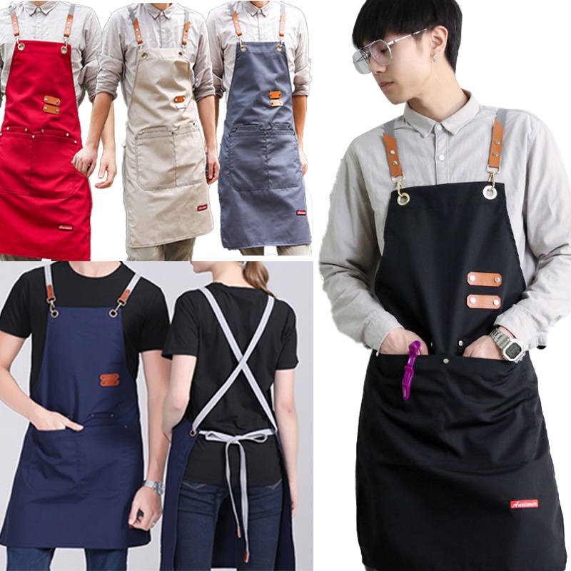 ผ้ากันเปื้อนครัวร้านทำเล็บร้านชานมสตรีร้านอาหาร Workwear ช่างทำผมชายผ้ากันเปื้อนกันน้ำ