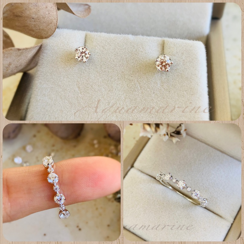 แหวน/ต่างหูสตั๊ดพลอยเพทายขาว(White/Colourless Zircon)
