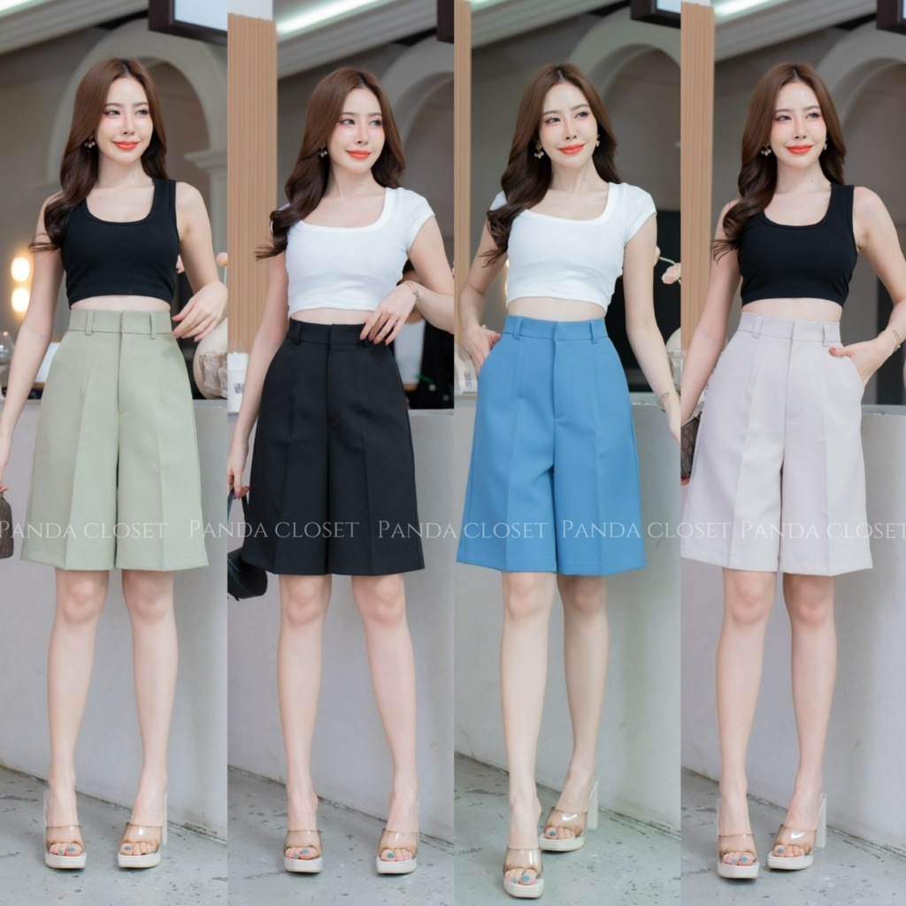 PANDA PD38 กางเกงขาสั้นเอวสูง กางเกงขาสั้น  (ผ้าไมโคร พรีเมี่ยม) ซิปหน้า S-XL