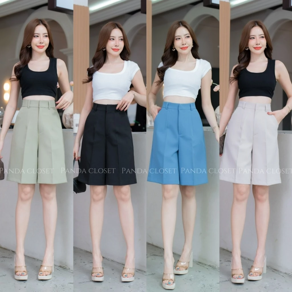 PANDA PD38 กางเกงขาสั้นเอวสูง กางเกงขาสั้น (ผ้าไมโคร พรีเมี่ยม) ซิปหน้า S-XL
