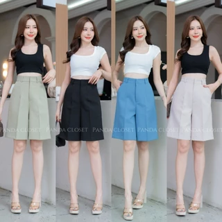 PANDA PD38 กางเกงขาสั้นเอวสูง กางเกงขาสั้น (ผ้าไมโคร พรีเมี่ยม) ซิปหน้า S-XL