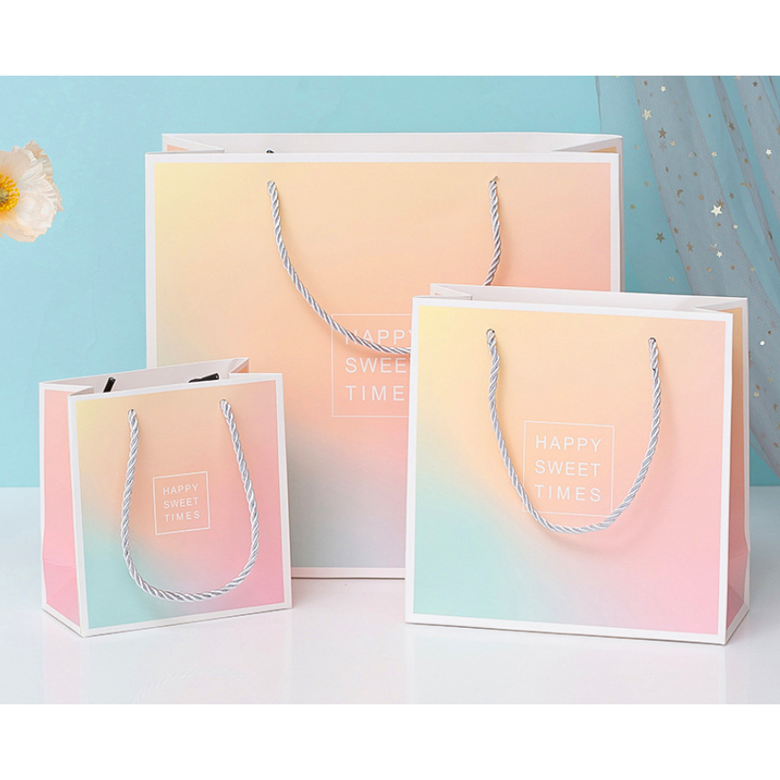 bag ถุงของขวัญ ถุงหูหิ้ว ถุงกระดาษสวยน่ารัก สีพาสเทล มีขอบภาษาอังกฤษ ความดี มอบเป็นของขวัญ พร้อมส่ง