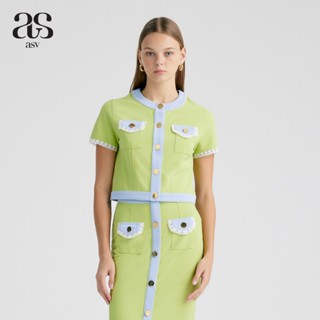 [asv ss24] Gemy Cropped Top  เสื้อผู้หญิง แขนสั้น ตกแต่งกระเ…