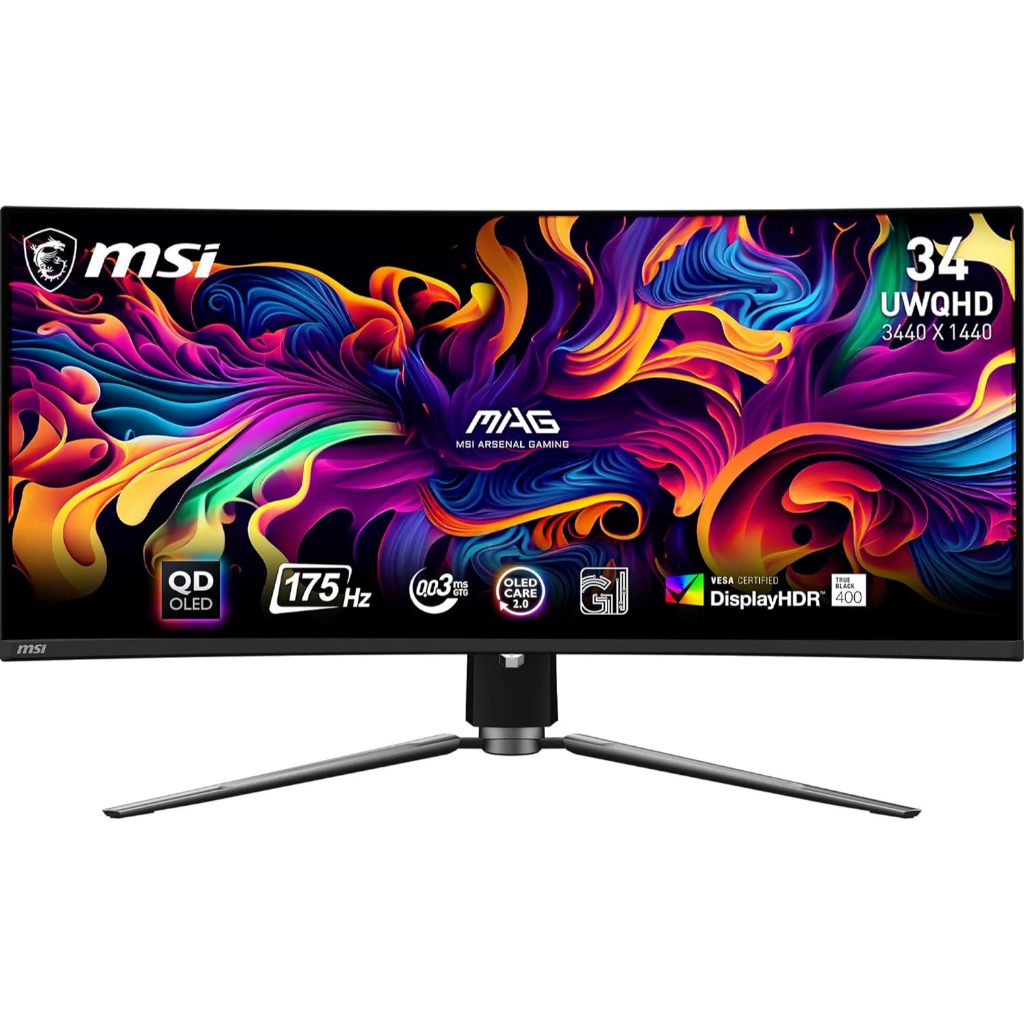MONITOR (จอมอนิเตอร์) MSI MAG 341CQP QD-OLED - 34" QD-OLED 2K 175Hz CURVED KVM USB-C ADAPTIVE SYNC-3