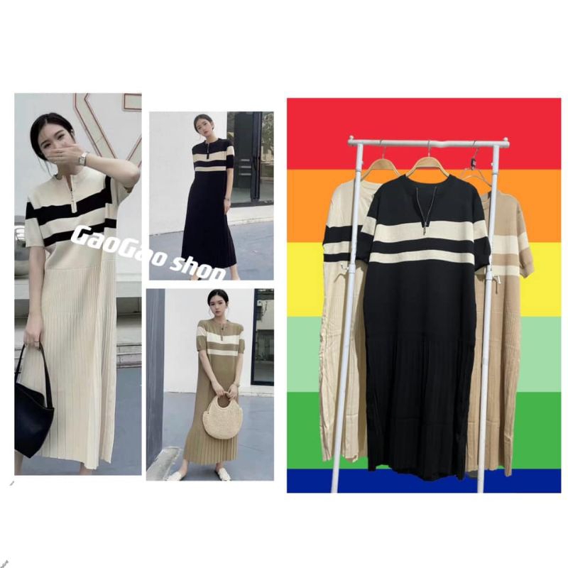 งานเดรสไหมพรมเนื้อดี ทอลายริ้วสีสลับทูโทน