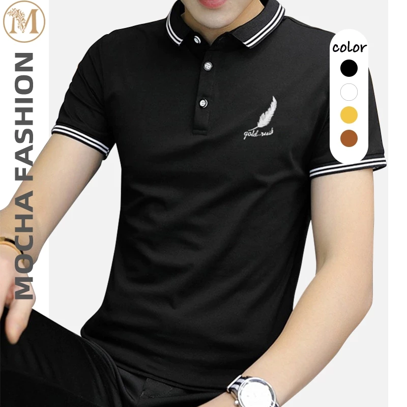 🔥พร้อมส่ง🔥เสื้อโปโลแขนสั้นปกลําลองผู้ชายแขนสั้นแขนสั้นสีทึบยืนขึ้นปกผ้าฝ้ายเสื้อยืดฤดูร้อนกีฬาแขนสั้น 4 สี M-5XL