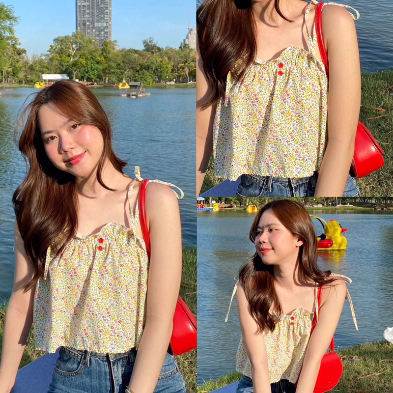 Sodsai.bkk | Flora Top เสื้อสายเดี่ยวผูกไหล่ ลายดอกไม้ 🌼🍒✨